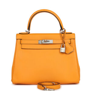 Hermes Special Order (HSS) Kelly Retourne 28 Jaune D'Or Swift Brushed Palladium Hardware