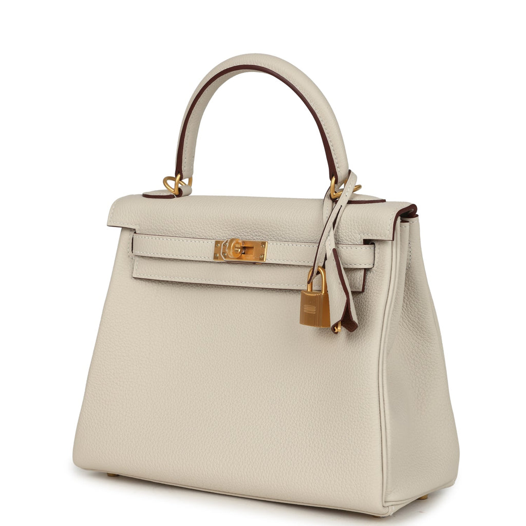 Hermes Special Order (HSS) Kelly Retourne 25 Craie Verso Togo Brushed Gold Hardware - Image 6