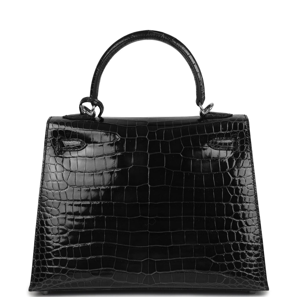 Hermes Kelly Sellier 25 Vert Rousseau Shiny Porosus Crocodile Palladium Hardware - Image 5