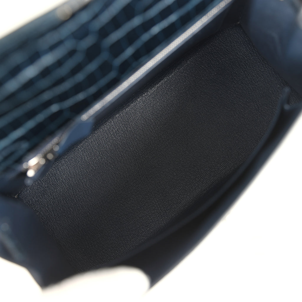 Hermes Kelly Sellier 25 Vert Rousseau Shiny Porosus Crocodile Palladium Hardware - Image 9