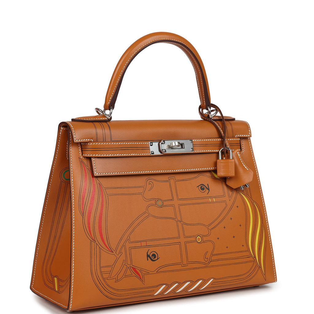 Hermes Kelly Sellier 28 "Painted Quadrige" Naturel Sable Butler Palladium Hardware - Image 3