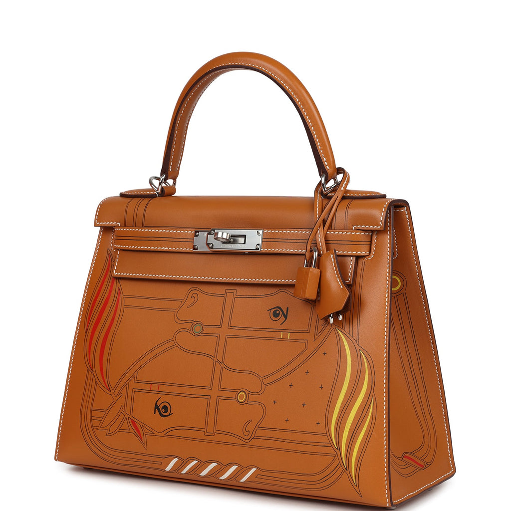 Hermes Kelly Sellier 28 "Painted Quadrige" Naturel Sable Butler Palladium Hardware - Image 6