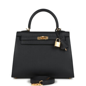 Hermes Kelly Sellier 25 Black Epsom Gold Hardware