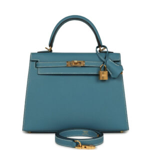 Hermes Kelly Sellier 25 Blue Jean Epsom Gold Hardware
