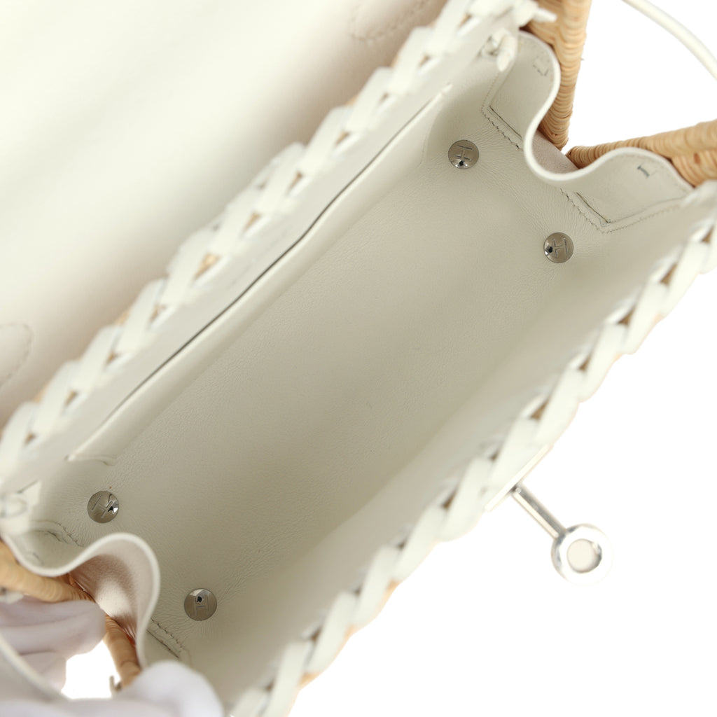 Hermes Mini Picnic Kelly 20 White Swift and Osier Wicker Palladium Hardware - Image 8