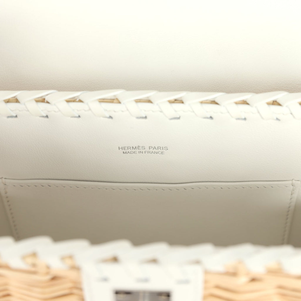 Hermes Mini Picnic Kelly 20 White Swift and Osier Wicker Palladium Hardware - Image 9