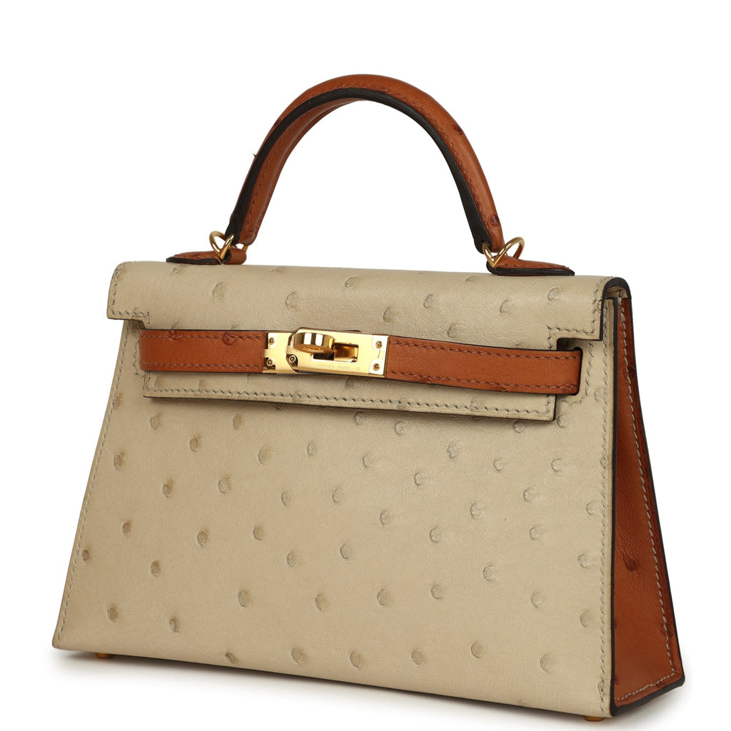 Hermes Special Order (HSS) Kelly Sellier 20 Parchemin and Cognac Ostrich Gold Hardware - Image 6