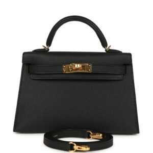 Hermes Kelly Sellier 20 Black Epsom Gold Hardware