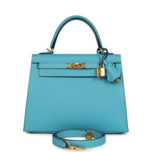 Hermes Kelly Sellier 25 Bleu Du Nord Madame Palladium Hardware