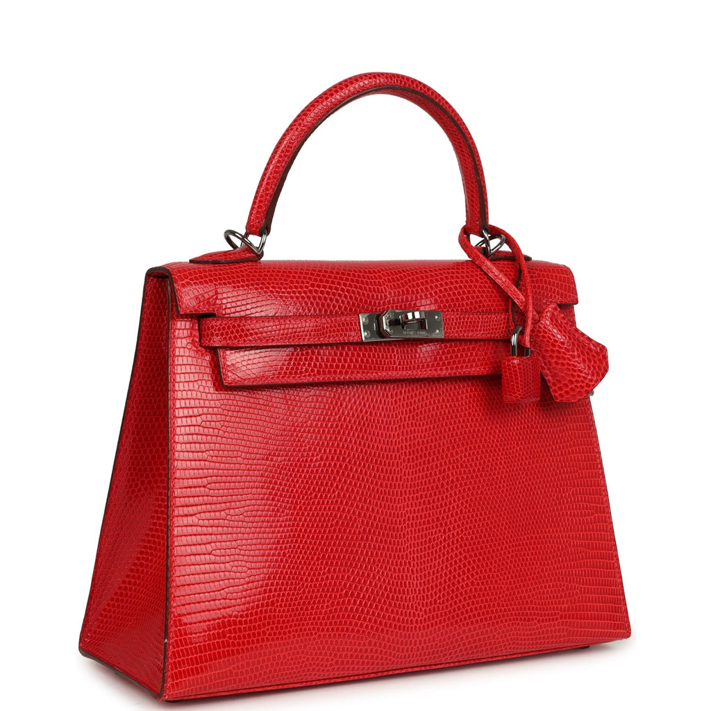 Vintage Hermes Kelly Sellier 25 Rouge Moyen Varanus Niloticus Lizard Ruthenium Hardware - Image 3