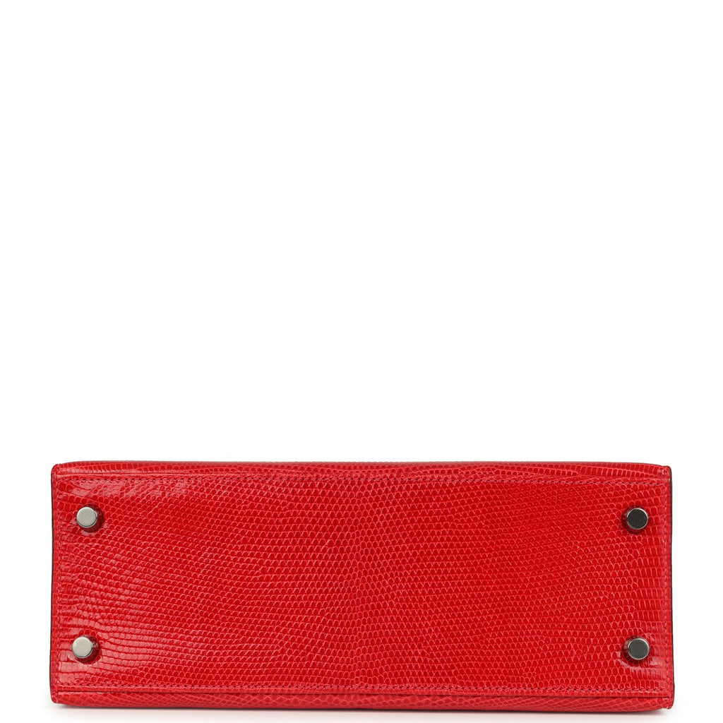 Vintage Hermes Kelly Sellier 25 Rouge Moyen Varanus Niloticus Lizard Ruthenium Hardware - Image 7