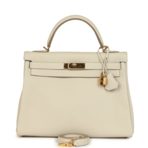 Pre-owned Hermes Kelly Retourne 32 Craie Togo Gold Hardware