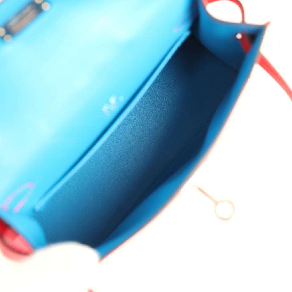 Pre-owned Hermes Casaque Kelly Sellier 20 Rouge de Coeur and Rose Extreme Epsom Palladium Hardware - Image 8