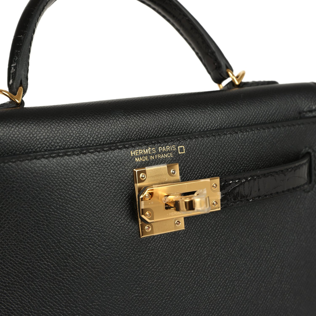 Hermes Kelly Sellier 20 Black Madame and Shiny Alligator Touch Gold Hardware - Image 8
