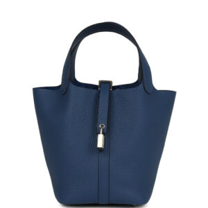 Hermes Picotin Lock 18 Bleu Tie Clemence Palladium Hardware