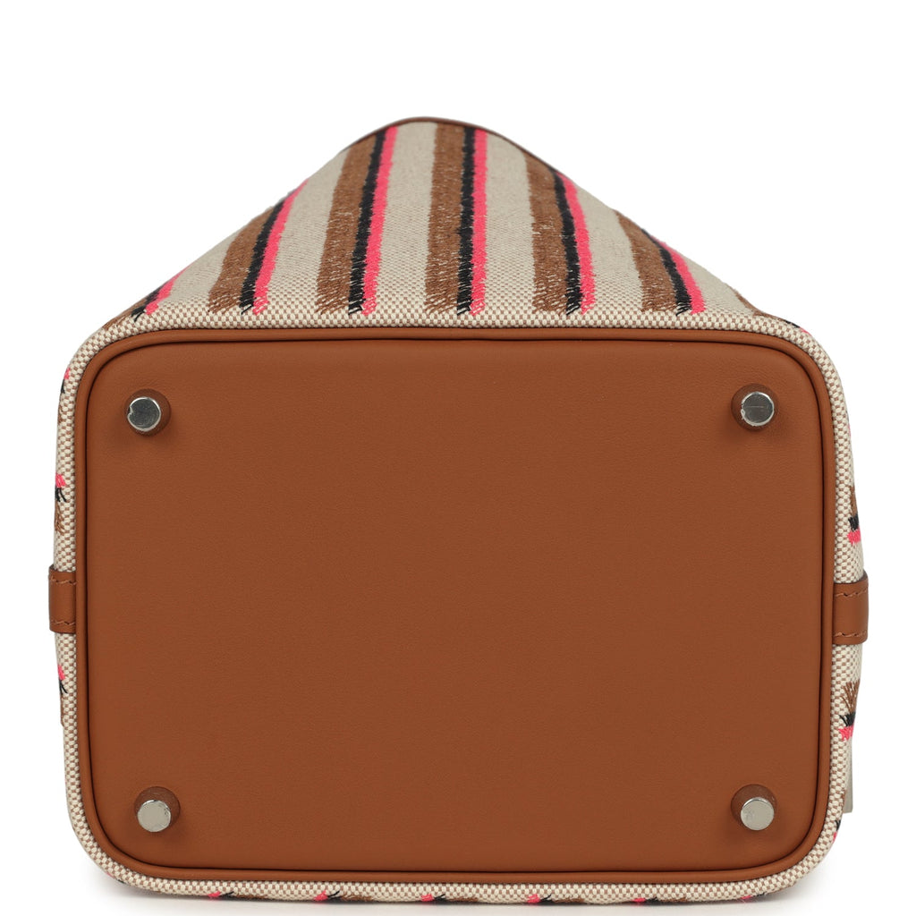 Hermes Stripe Picotin Lock 18 Gold Swift and Ecru-Beige, Rose Pop, Black and Fauve Toile H Canvas Palladium Hardware - Image 7