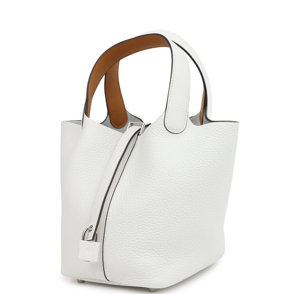 Hermes Picotin Lock Eclat 18 New White Clemence and Sesame Swift Palladium Hardware - Image 6
