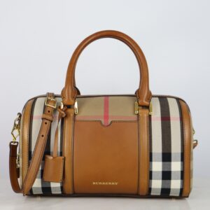 Burberry House Check Camel Derby Boston Alchester Bowling Medium Bag