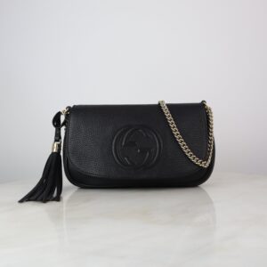 Gucci Black GG Soho Flap Crossbody Bag W/ Chain
