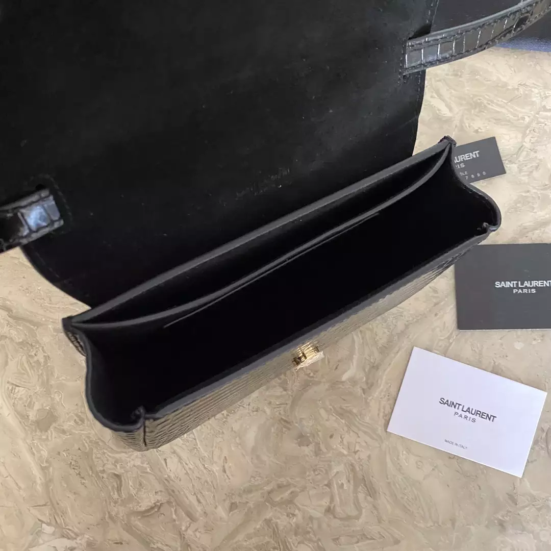 Kaia Small Satchel in Shiny Crocodile-Embossed Leather - Image 10