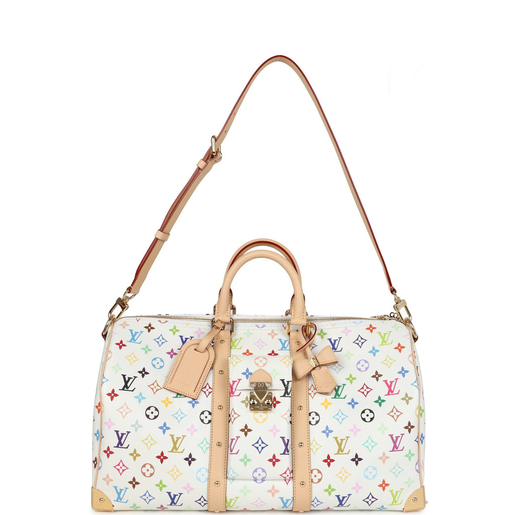 Louis Vuitton X Murakami Keepall Bandouliere 45 White Monogram Multicolored Gold Hardware - Image 11