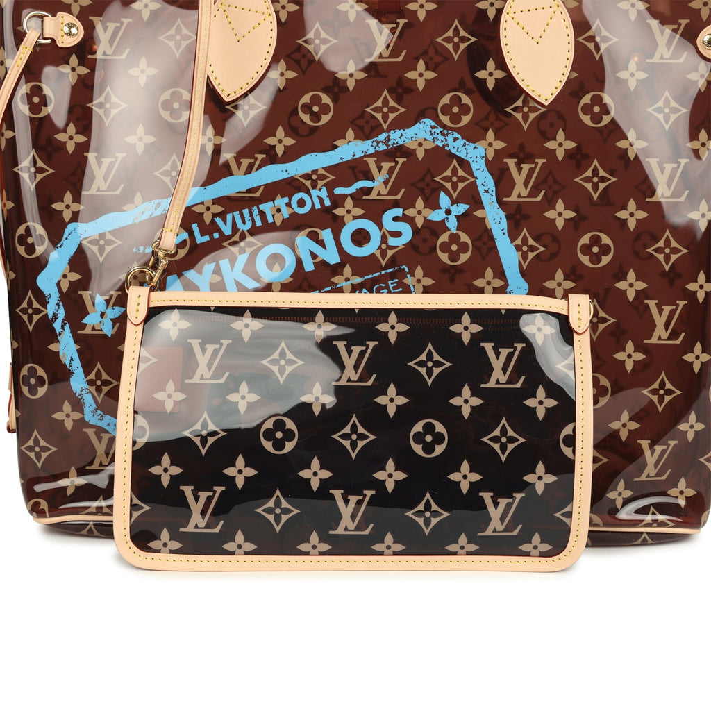 Louis Vuitton "Mykonos" Cities Neverfull GM Brown and Blue Monogram Vinyl Gold Hardware - Image 8