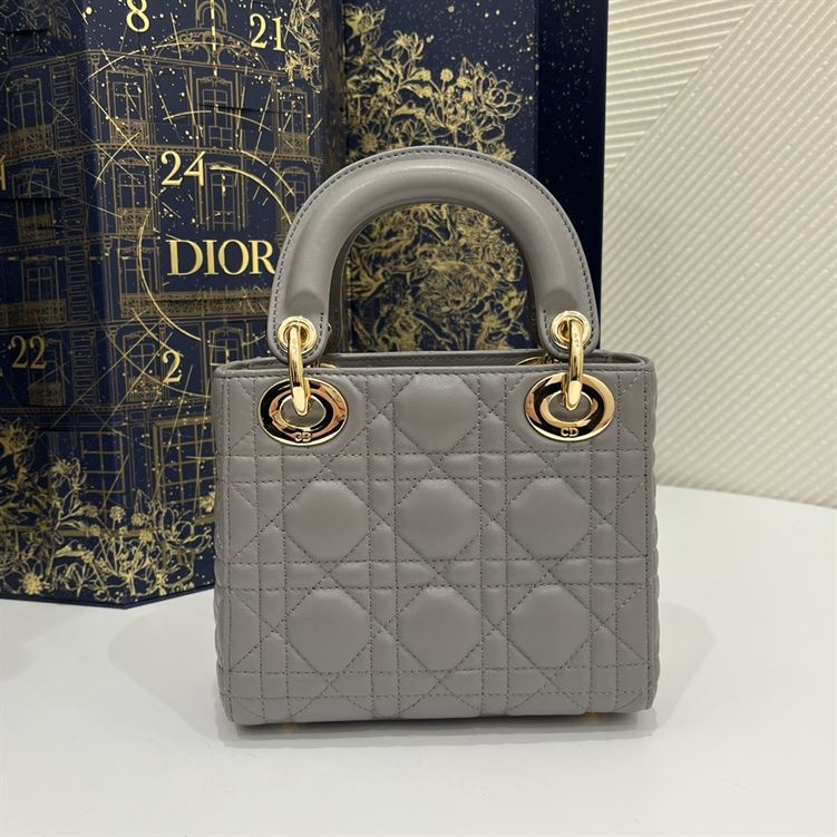 Mini Lady Dior Bag Grey Cannage Leather - Image 4