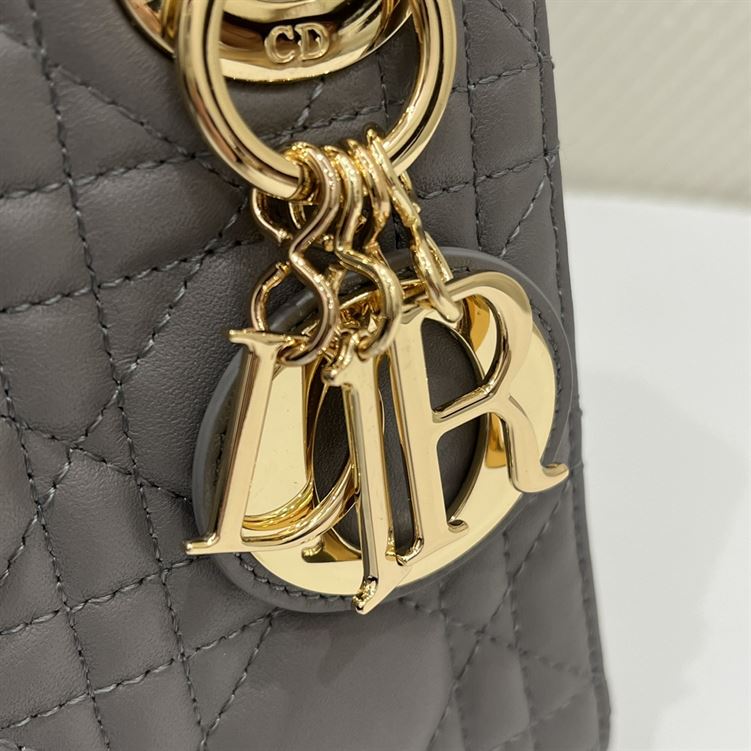 Mini Lady Dior Bag Grey Cannage Leather - Image 9