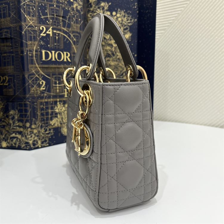 Mini Lady Dior Bag Grey Cannage Leather - Image 10