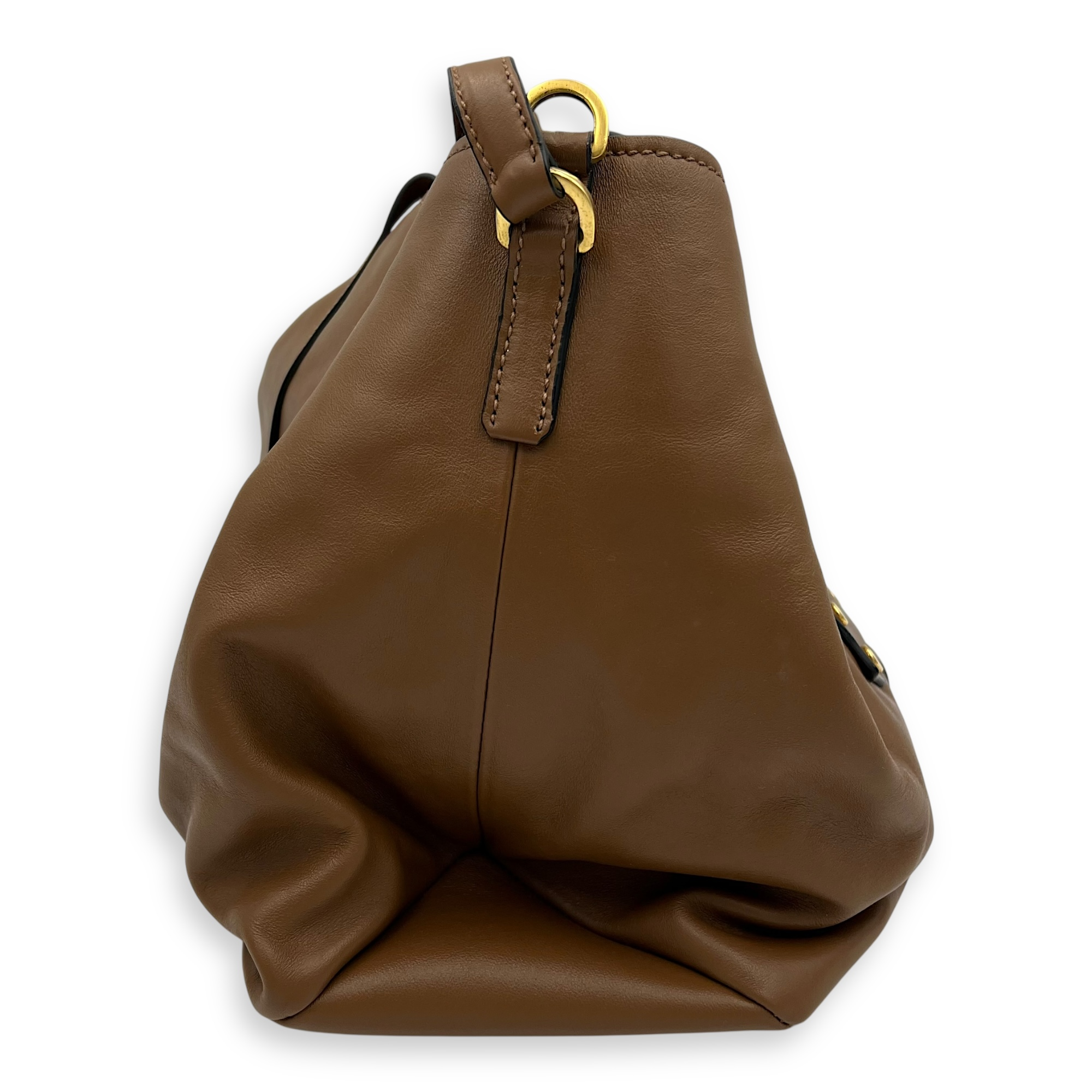 Studs Bucket Bag Brown in Nappa Leather, Gold hardware - Image 4