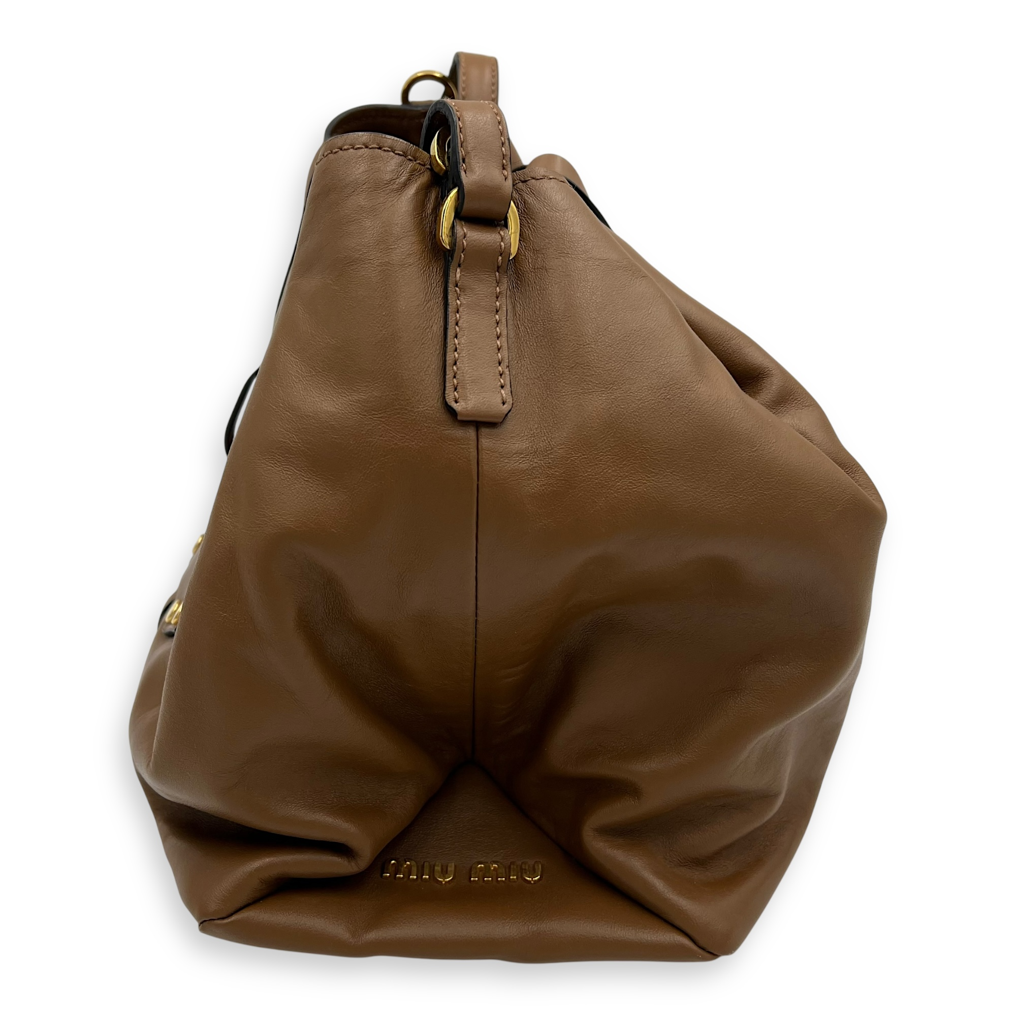 Studs Bucket Bag Brown in Nappa Leather, Gold hardware - Image 5
