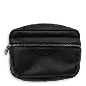 Outdoor Black Belt Bag in Taiga Leather, Silver hardware