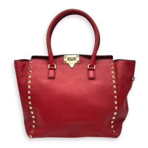 Rockstud Top Handle Bag Red in Calfskin, Gold hardware