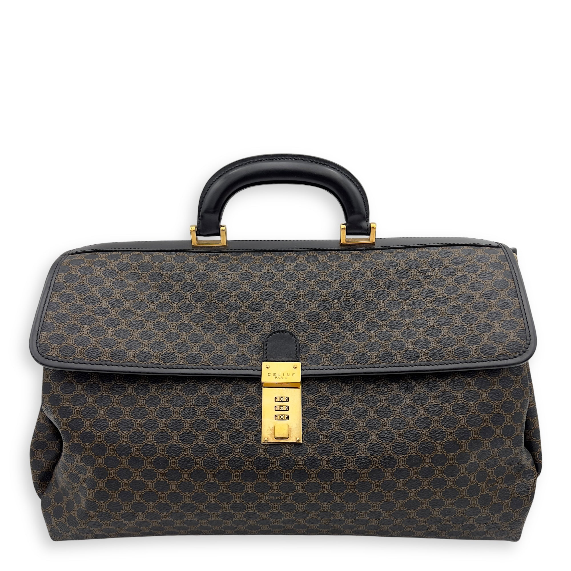 Vintage Macadam Blason Brown Briefcase in Coated Canvas, Gold hardware