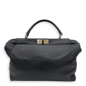 Peekaboo Top Handle Bag Black in Calfskin, Silver hardware
