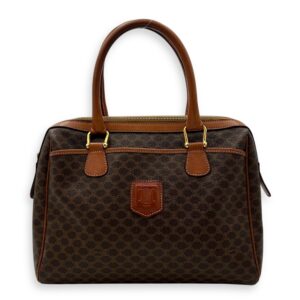 Vintage Macadam Boston Top Handle Bag Brown in Coated Canvas, Gold hardware