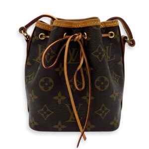 Noe Nano Brown Bucket Bag in Monogram Coated Canvas, Gold hardware