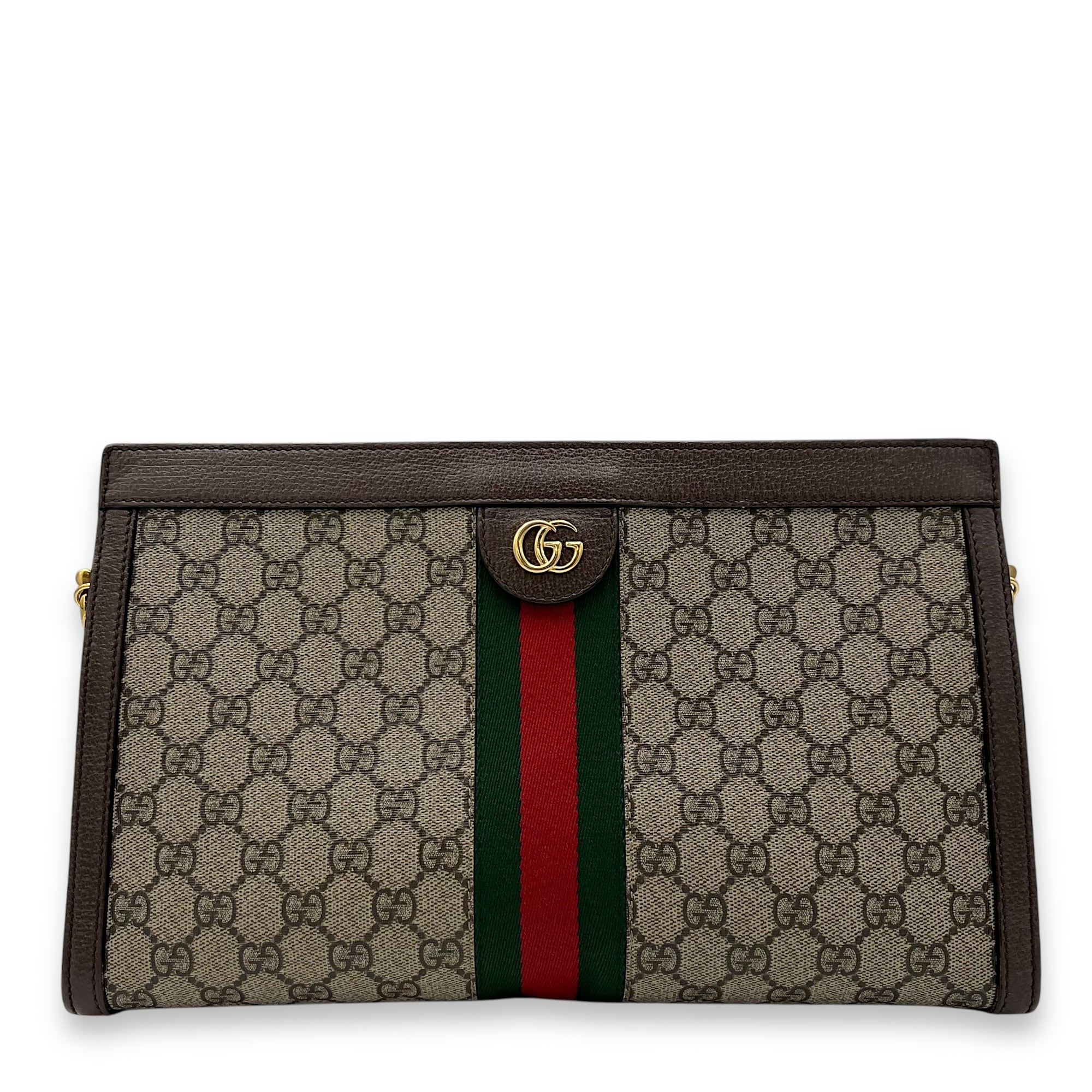 Ophidia Shoulder Bag Brown in Coated Canvas, Gold hardware