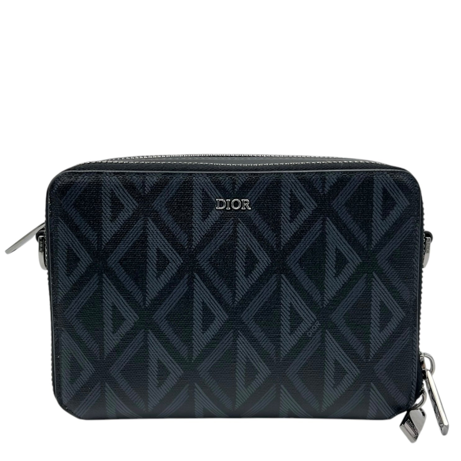 Pouch with strap Crossbody Bag Blue in Coated Canvas, Silver hardware