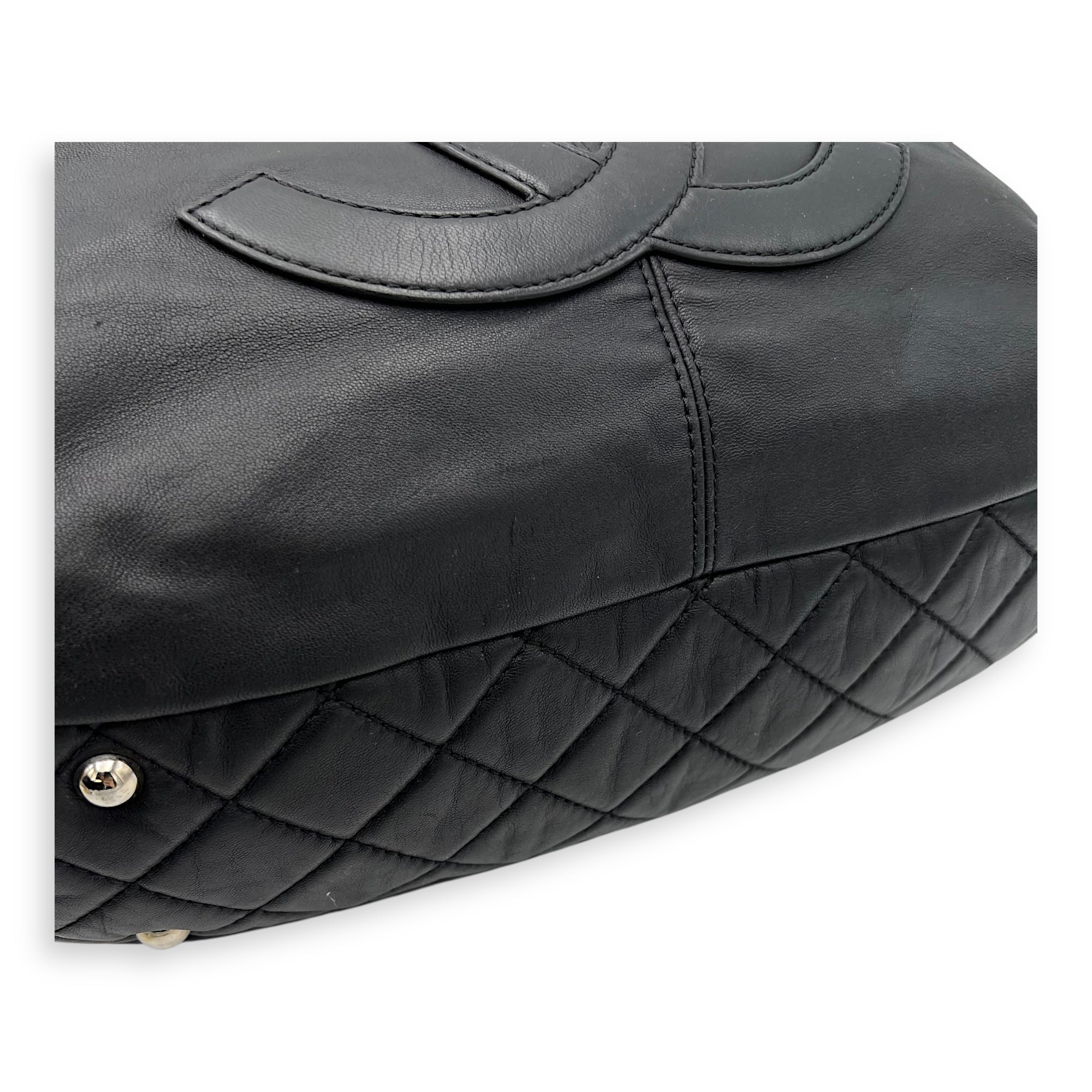 Trianon Shopping Black Tote Bag in Lambskin, Silver hardware - Image 10