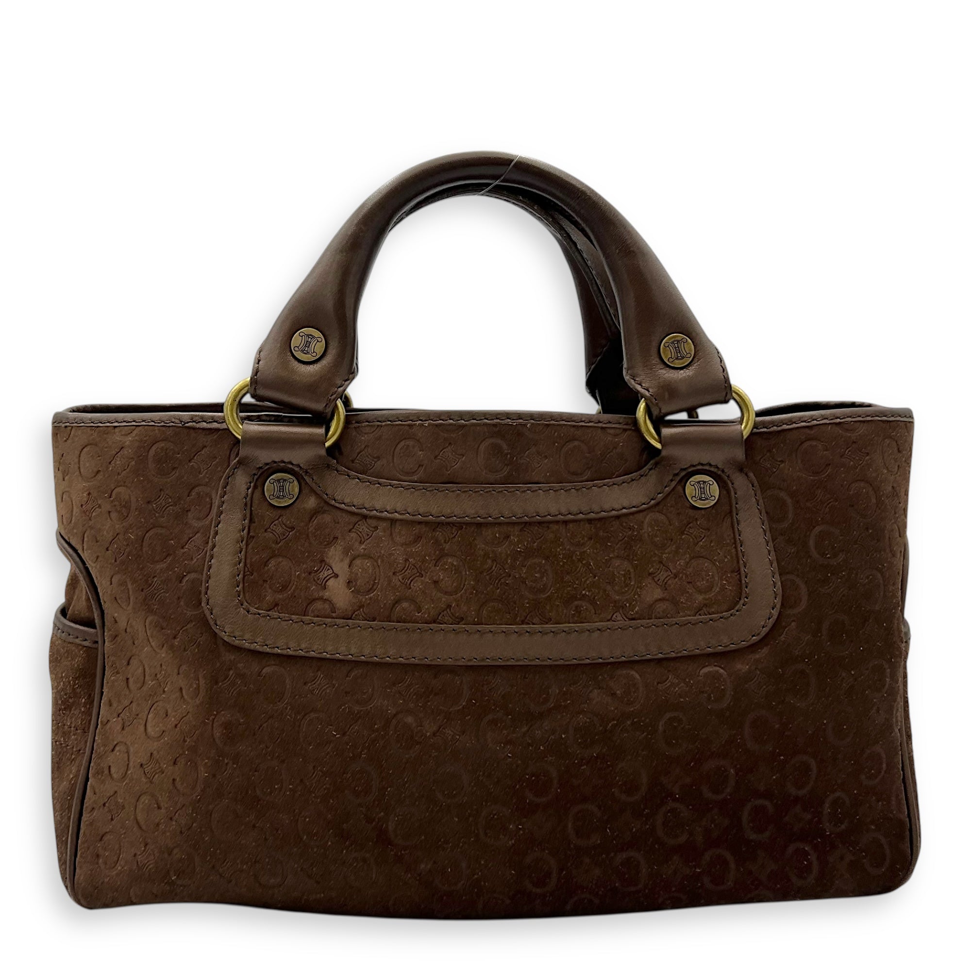 Boogie Top Handle Bag Brown in Suede Leather, Gold hardware
