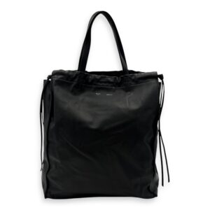 Drawstring Top Handle Bag Black in Calfskin, Silver hardware