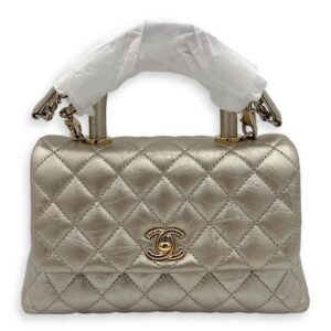 Coco Small Gold Top Handle Bag in Calfskin, Gold hardware