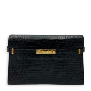 Manhattan Shoulder Bag Black in Crocodile Embossed Calfskin, Gold hardware