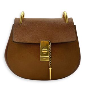 Drew Shoulder Bag Brown in Calfskin, Gold hardware