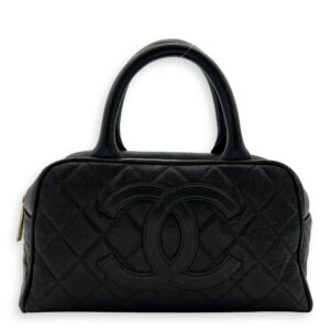 Vintage Top Handle Bag Black in Caviar Leather, Gold hardware