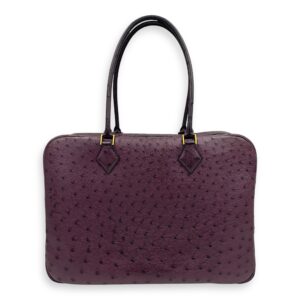 Plume 35 Purple Top Handle Bag in Ostrich, Gold hardware