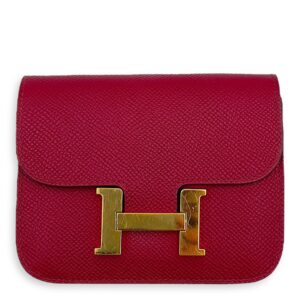 Constance Slim Rouge Grenade Wallet in Calfskin, Gold hardware