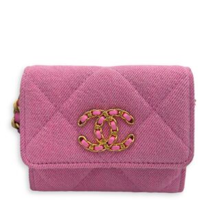 C19 Pink Wallet On Chain in Denim, Gold hardware
