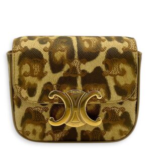 Claude Mini Brown Crossbody Bag in Coated Canvas, Gold hardware